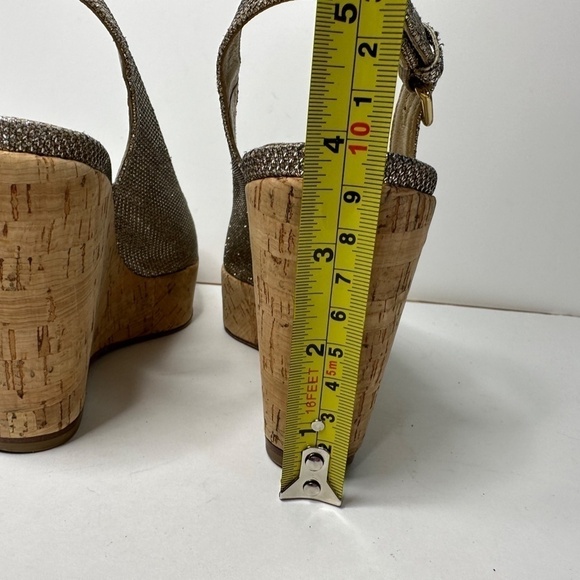 Stuart Weitzman Jean Glitter Slingback Cork Platform Sandals Women's Size 7M - Picture 11 of 14